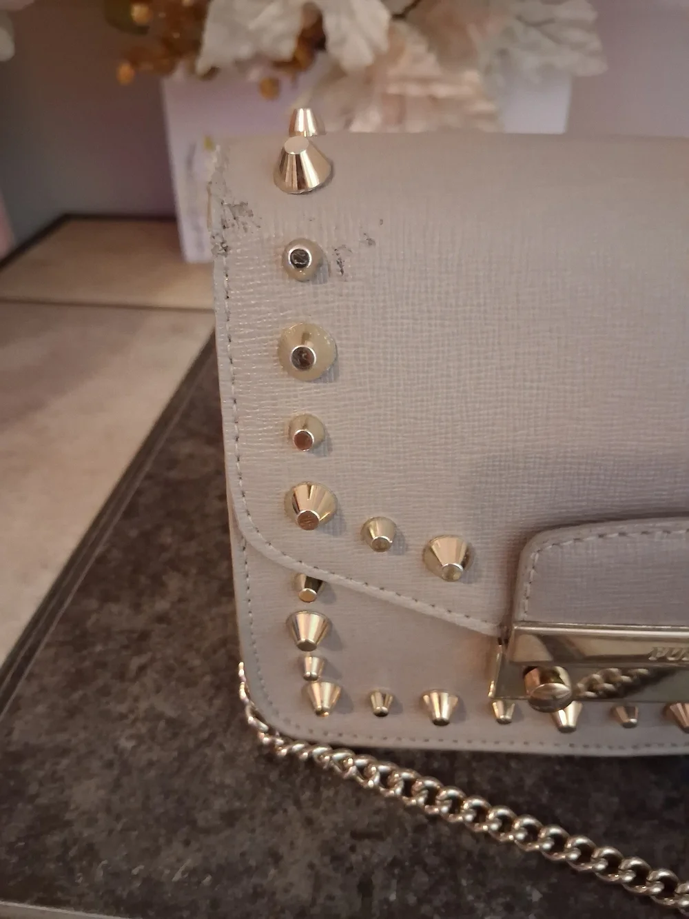 Furla Gray Studded Metropolis Mini